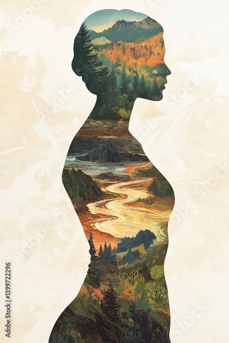 Naturmotive verschmelzen mit Frauensilhouette