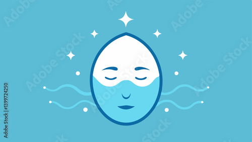 Hydration Effect A face outline with sparkling skin where moisture waves are radiating from the exosome mask indicating the hydrating effect.