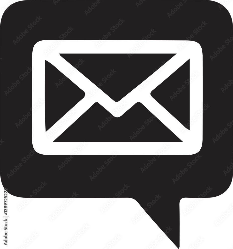 Silhouette vector EPS of a mail with speech bubble icon. Ideal for communication, messaging, emails, and conversation design themes. Clean, minimal, scalable style. Silhouette vector EPS of a mail with speech bubble icon. Ideal for communication, messaging, emails, and conversation design themes. Clean, minimal, scalable style.