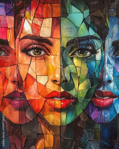 Bunte Gesichtskomposition im modernen Mosaikstil