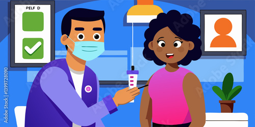 A smiling cartoon doctor and nurse vector illustration shows love and care for a child patient