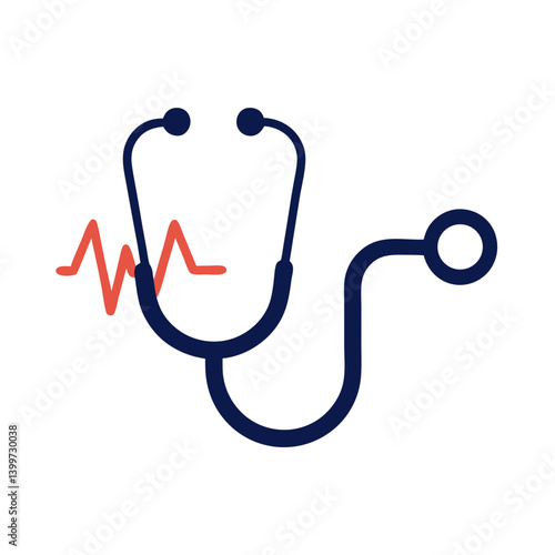 Stethoscope with Pulse Logo Icon on White Background Representing Health Monitoring and Medical Care