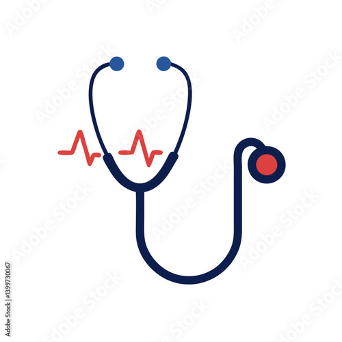 Stethoscope with Pulse Logo Icon on White Background Representing Health Monitoring and Medical Care