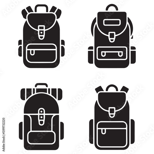 Backpack icon Vector Black silhouettes. with white background