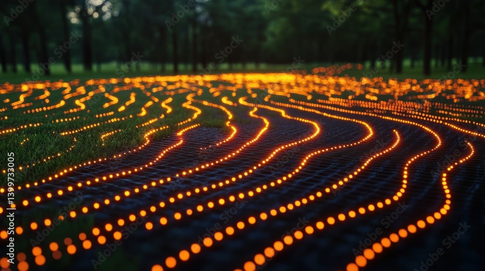 Obraz premium Enchanted Forest Path: A Nighttime Illumination