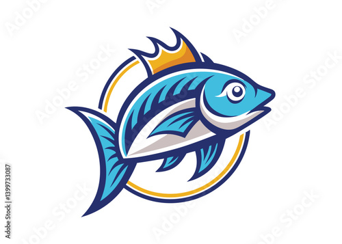Fish icon with crown. King fish line style concept logo idea. Fish in doodle simple style on white background