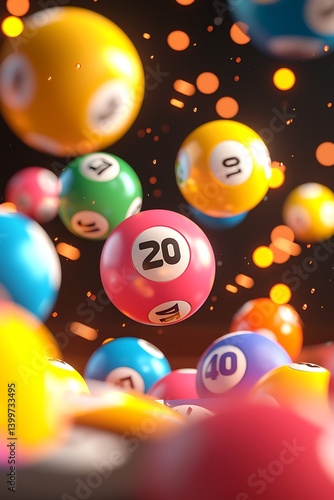 Lottery Balls Falling with Game, and Chance.