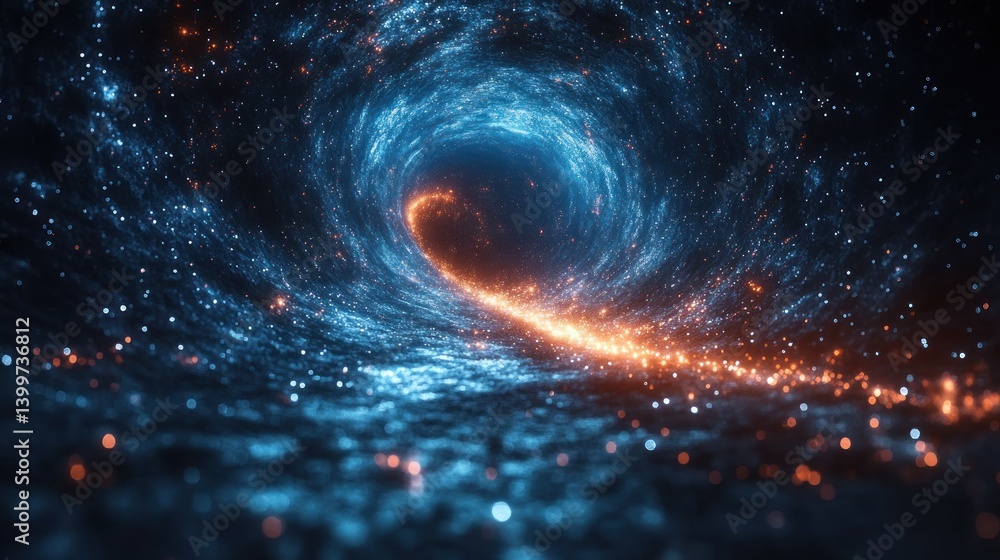 Obraz premium Cosmic swirl with fiery trail in sparkling nebula