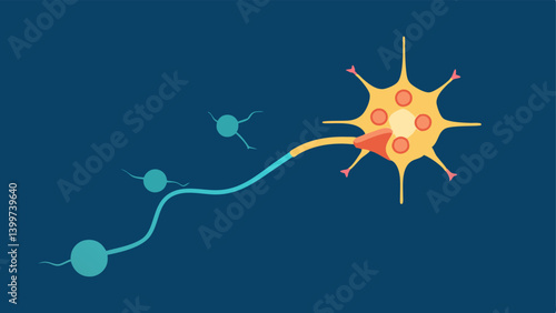Dopamine Release An illustration of a neuron firing showing neurotransmitters dopamine being released into the synaptic cleft highlighting the connection between neurons.