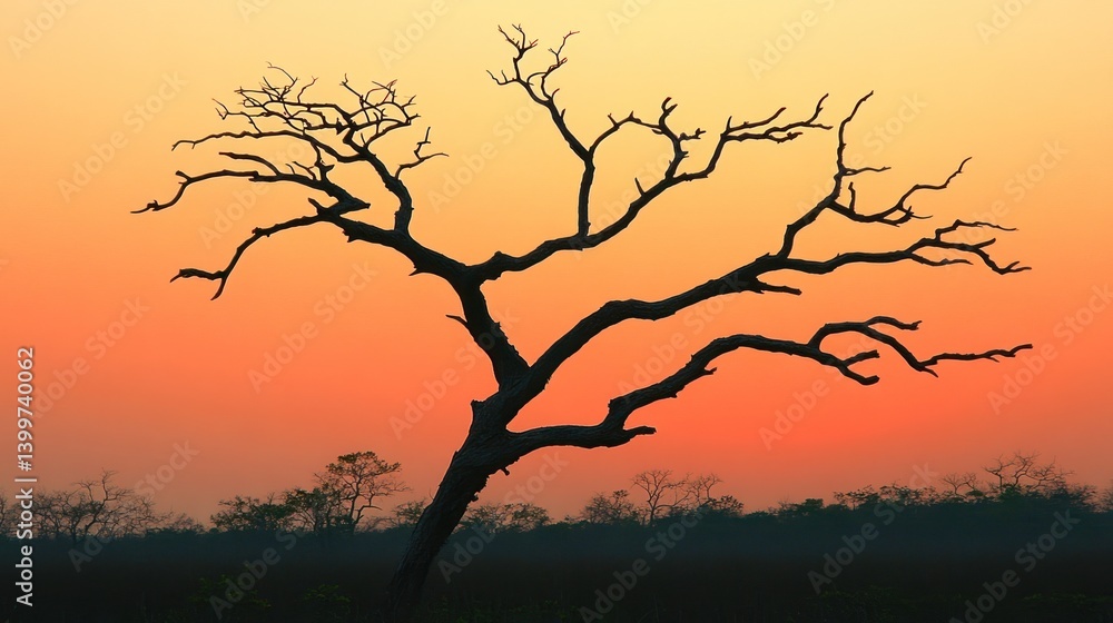 Silhouette of a leafless tree at sunset. Silhouette of a leafless tree at sunset.