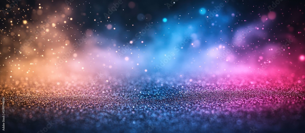 Fototapeta premium Glittering abstract background, colorful lights, dark studio