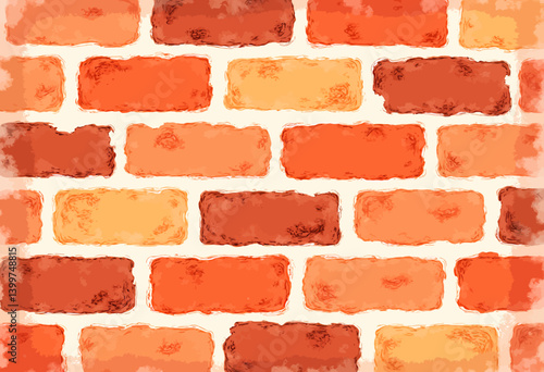 Watercolor Brick Wall in Shades of Orange and Brown
