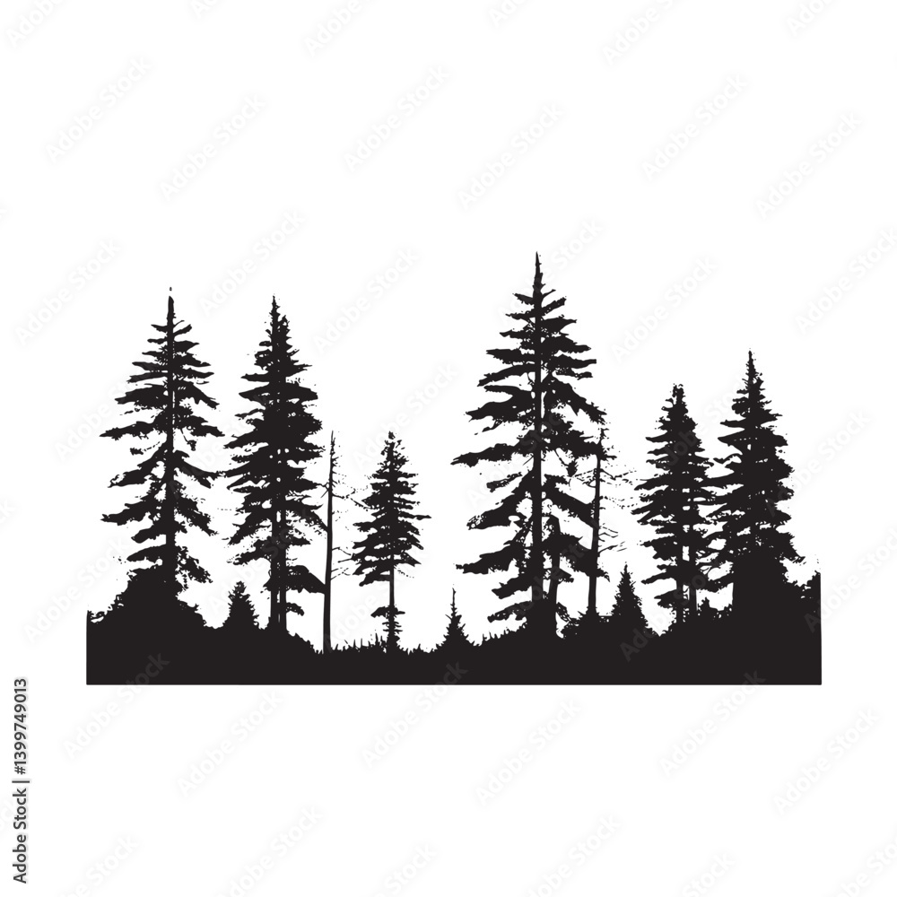 Obraz premium Silhouette of Dense Pine Forest Isolated