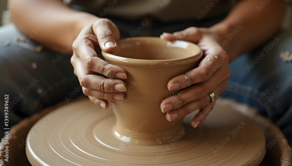 Artisan Molding Clay Pot on Spinning Wheel Artisan Molding Clay Pot on Spinning Wheel