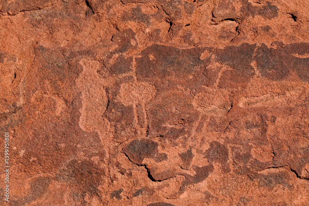 Fototapeta premium Sehr alte Steinzeichnungen im Fels von Twyfelfountain in Namibia 
