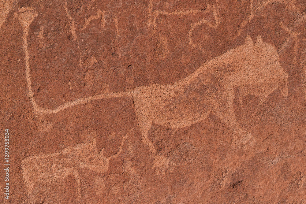Fototapeta premium Sehr alte Steinzeichnungen im Fels von Twyfelfountain in Namibia 