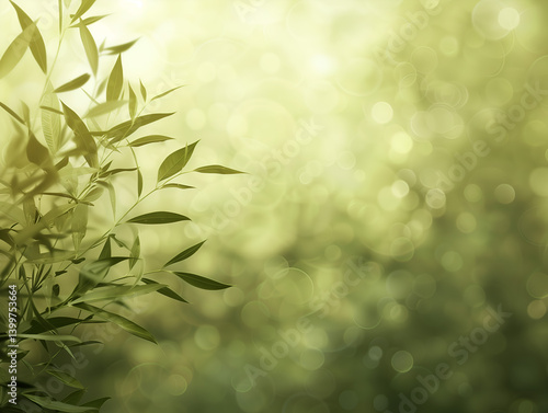 Obraz na płótnie Dreamy green nature background with bokeh and bamboo. w salonie