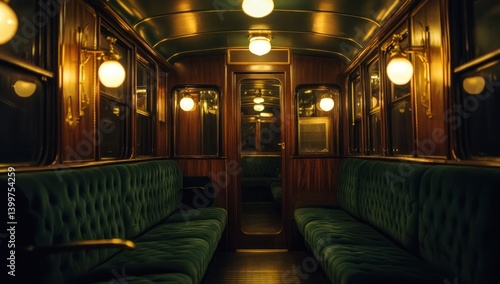 Vintage Train Interior: A Luxurious Night Journey