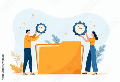 Obraz na płótnie People managing time with folder and gear clocks w salonie