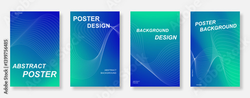 Abstract dynamic line wave poster background set. Minimalist gradient book cover and wallpaper design. Suitable for banner, flyer, leaflet, social media and ads