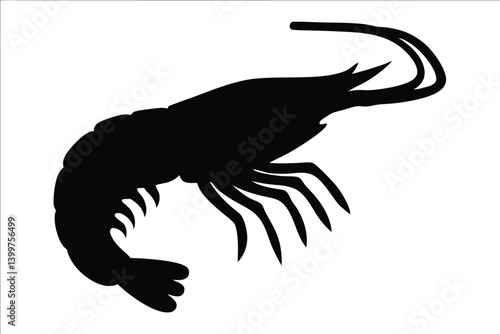 Shrimp silhouette vector, Shrimp seafood black icon