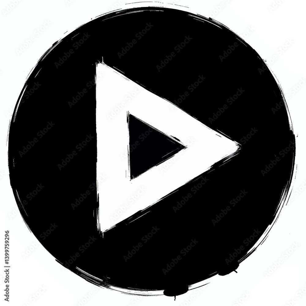 Grunge Black Circle with Play Symbol