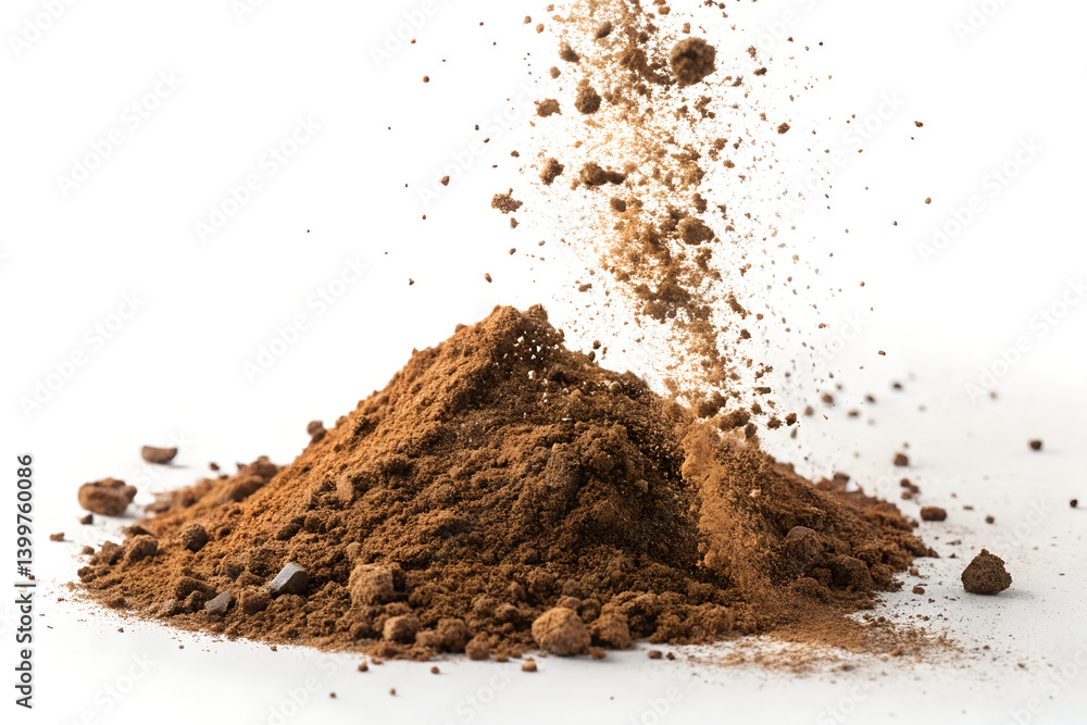 Isolated Flying Soil Pile on White Background - Ideal for Gardening and Landscaping Themes Isolated Flying Soil Pile on White Background - Ideal for Gardening and Landscaping Themes