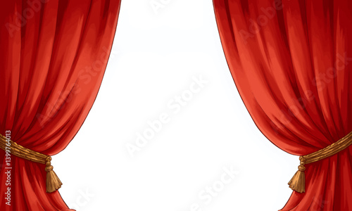 Drawn Red Theater Curtains with Gold Rope Tiebacks