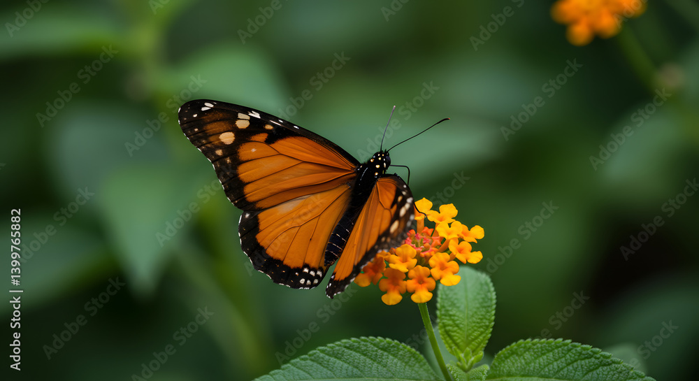 Bright orange butterfly landing on a vibrant yellow wildflower in a natural garden setting, symbolizing pollination and ecosystem balance.