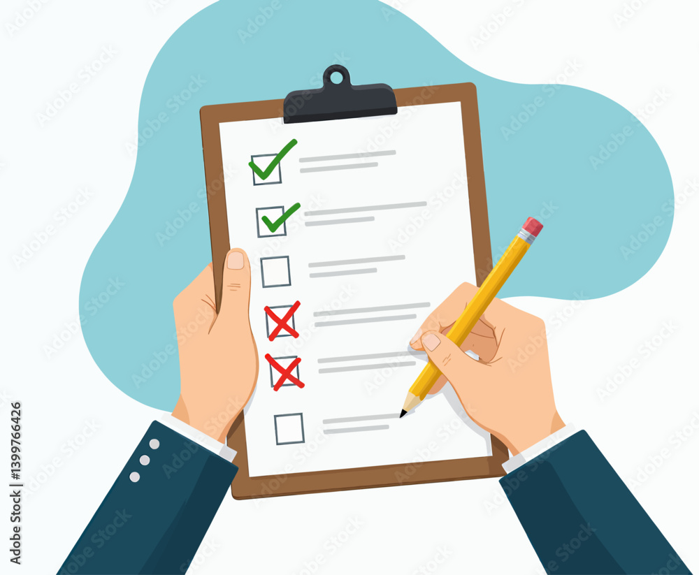 Clipboard checklist with green check marks and red crosses