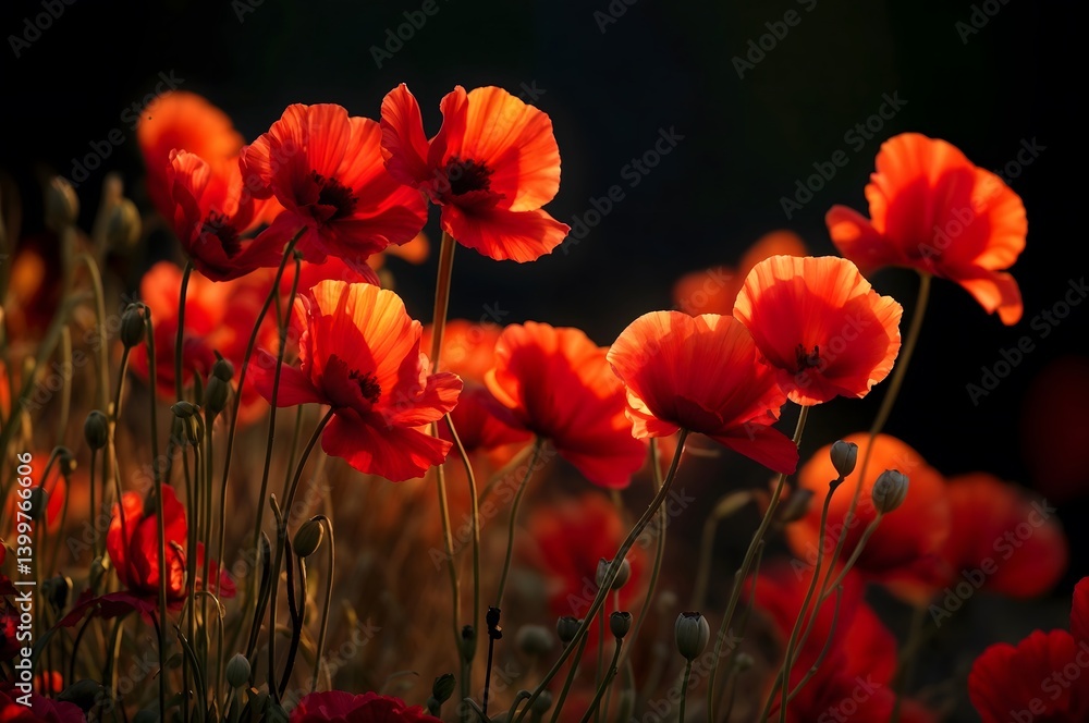 Obraz premium Poppy Flowers Against Dark Background