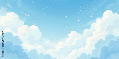 Obraz na płótnie Cartoon Sky with Fluffy Clouds and Sparkling Stars w salonie