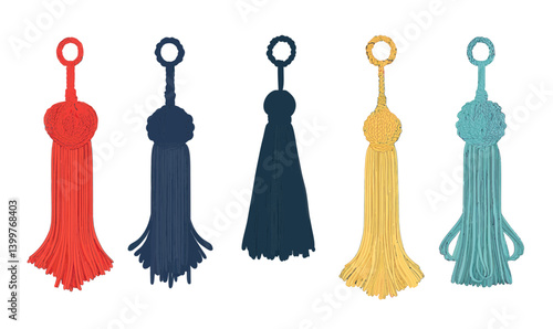 Minimalist Tassel Vector Set for Fabric and Clothing Decoration with Braided Cord Design