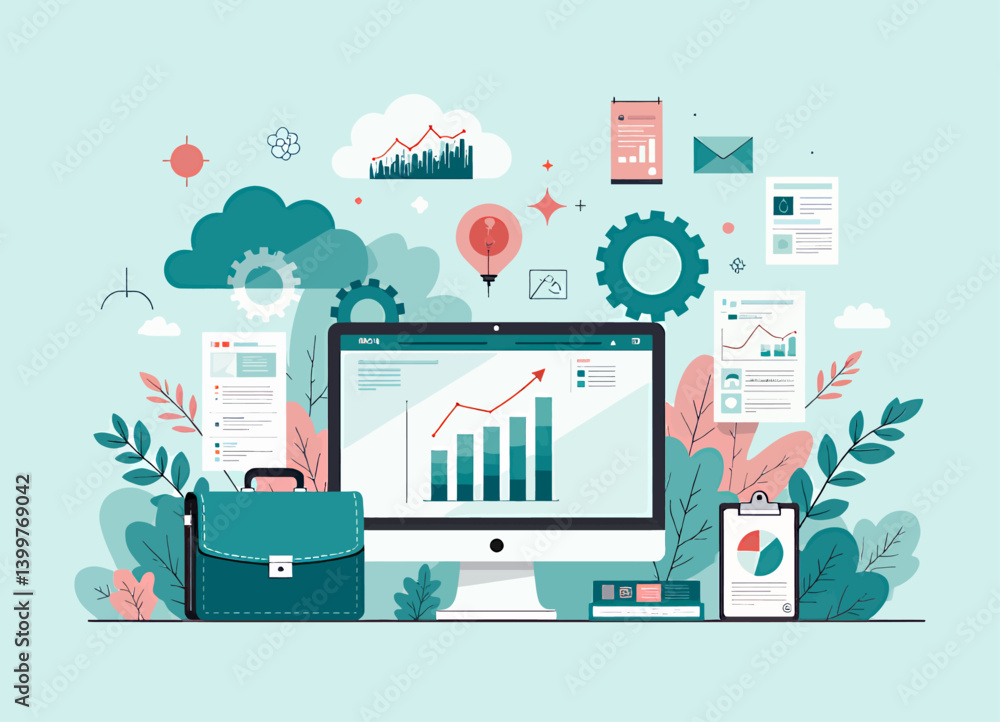 Business Data Analysis on Desktop Computer with Briefcase