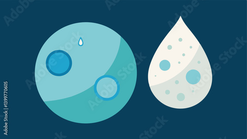Dual Droplet An illustration of two droplets one representing exosomes depicted as smaller textured droplets and the other as retinol a larger smooth droplet merging together to