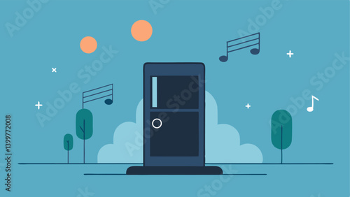 Relaxation Music Illustrate a small speaker outside the chamber perhaps with music notes indicating that calming music is being played to enhance the relaxation experience.