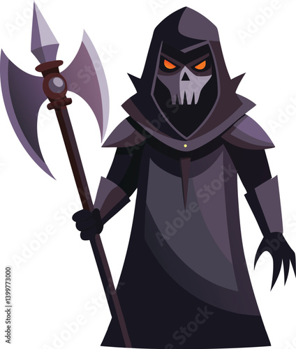 Dark executioner with hood and large axe. Grim character for horror, history, or dark fantasy designs