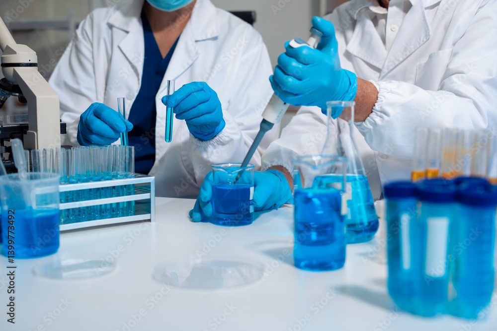 Scientist in laboratory study and analyze scientific sample. Scientist in laboratory study and analyze scientific sample.
