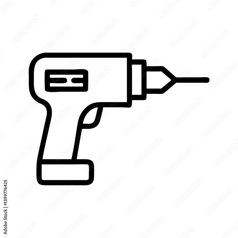 Cordless drill illustration in black and white style Cordless drill illustration in black and white style
