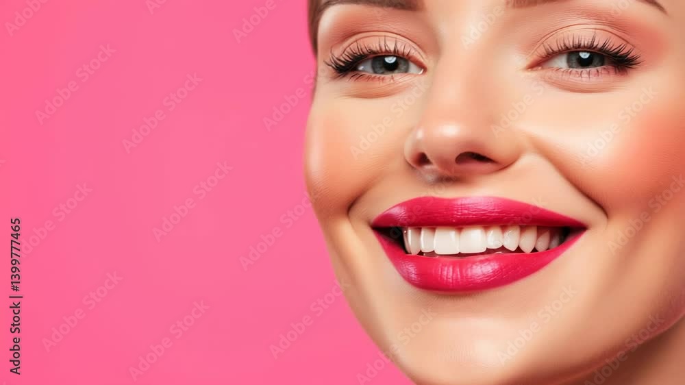 Beautiful woman with bold pink lip makeup against vibrant pink background showcasing modern beauty trends and skincare Beautiful woman with bold pink lip makeup against vibrant pink background showcasing modern beauty trends and skincare
