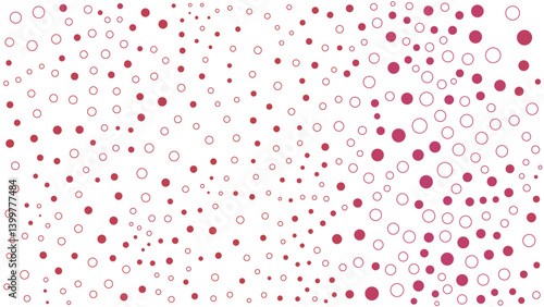 A pattern of scattered circles in varying shades of pink against a white background, creating a dynamic and artistic design.
