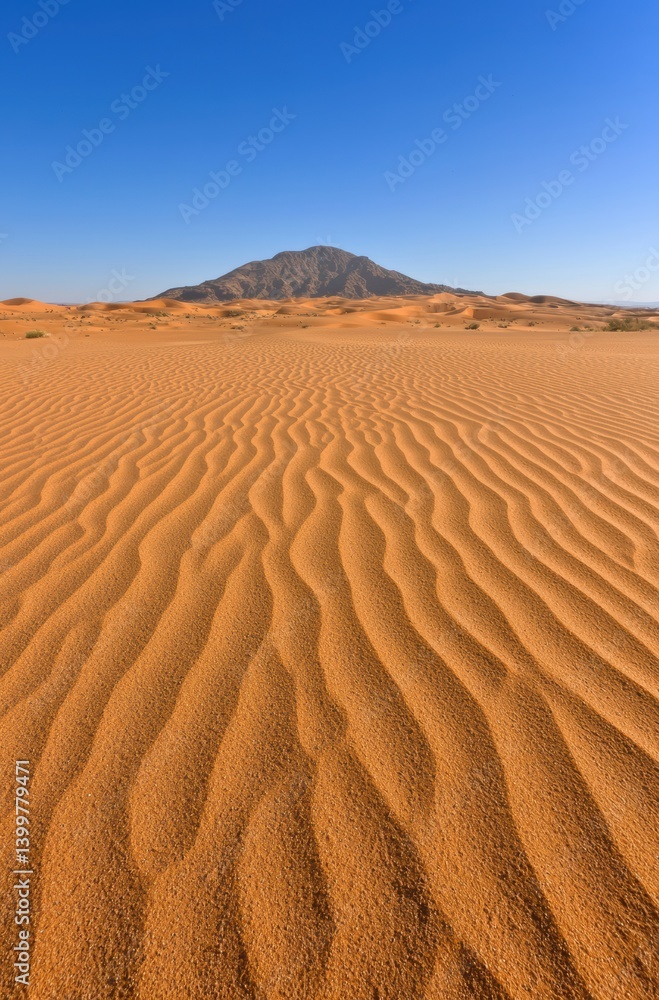 Sand dunes in the desert with a mountain in the background. Sand dunes in the desert with a mountain in the background.