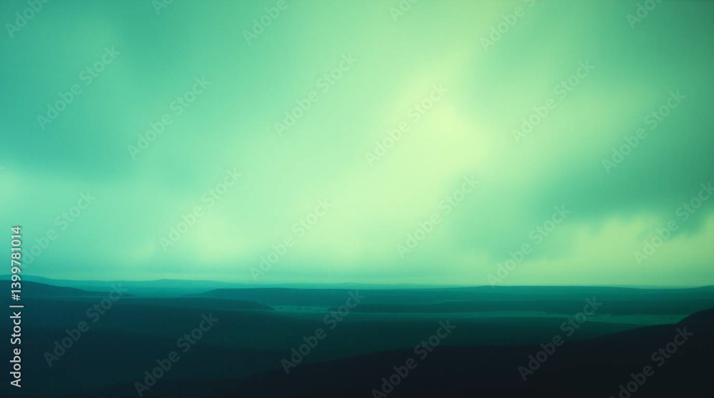 Obraz premium A surreal infrared-toned minimalist abstract art piece. Large, soft green and turquoise fields over dark navy with gentle transitions and a slight canvas texture. Rothko-inspired aesthetic with an ot.