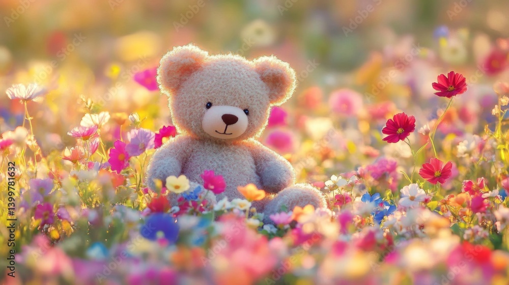 teddy bear in the flower garden teddy bear in the flower garden