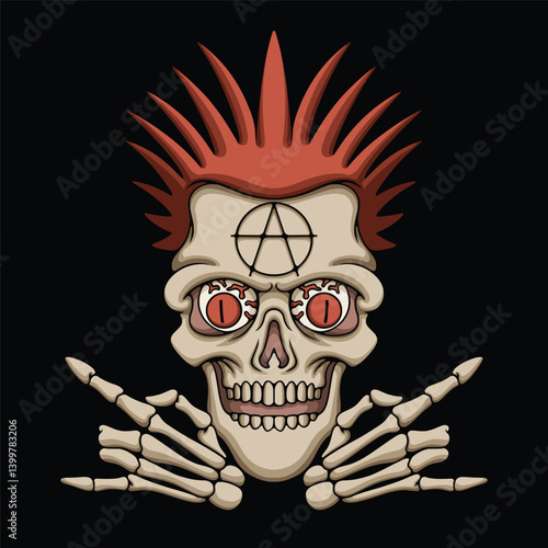 Punk skull and metal hand illustration