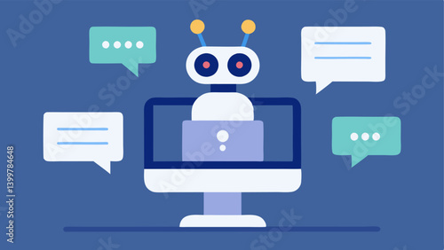 Chatbot Assistance An animated chatbot on a computer screen providing legal advice with speech bubbles displaying questions and answers related to legal queries.