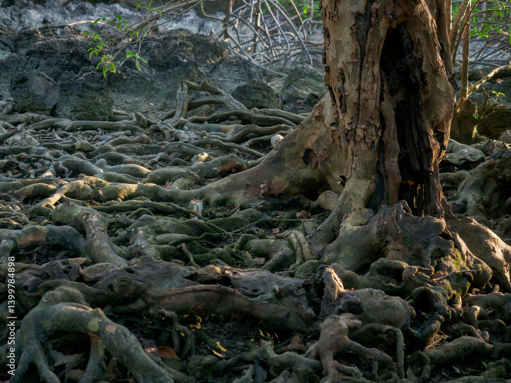 Old tree roots in a green natural forest Old tree roots in a green natural forest