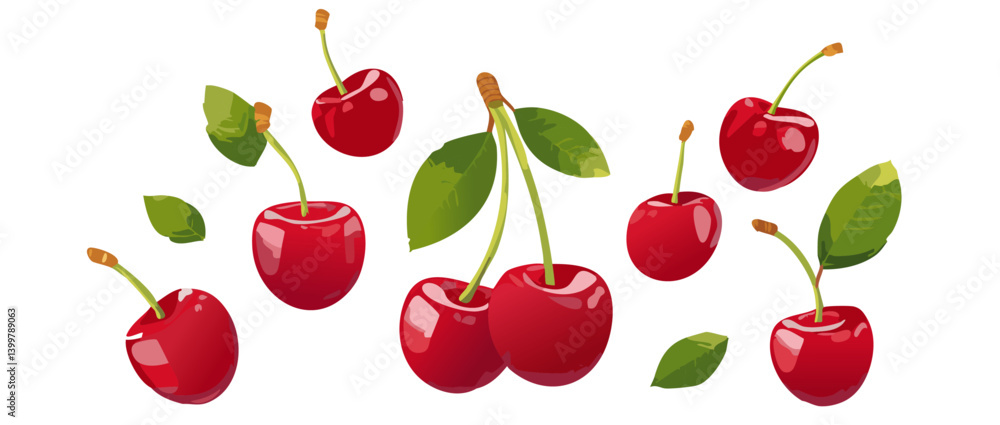 fresh cherrys falling vector icon design