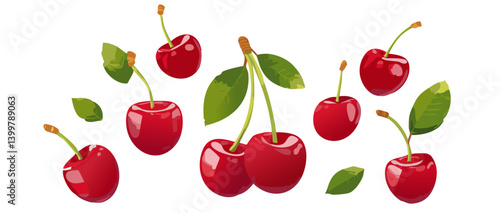 Obraz na płótnie fresh cherrys falling vector icon design w salonie