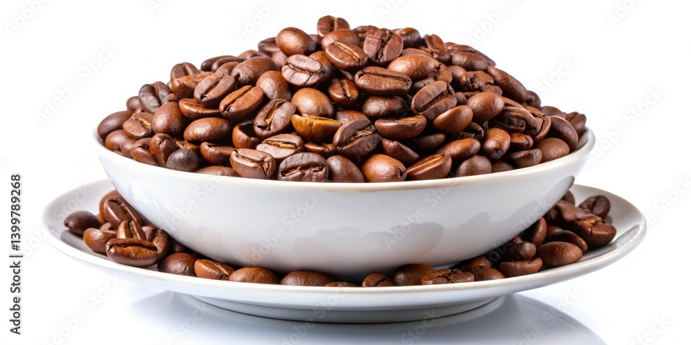 Fototapeta premium Long Exposure Coffee Beans White Dish Studio Photography, Isolated Coffee Beans, White Background Coffee Beans Image